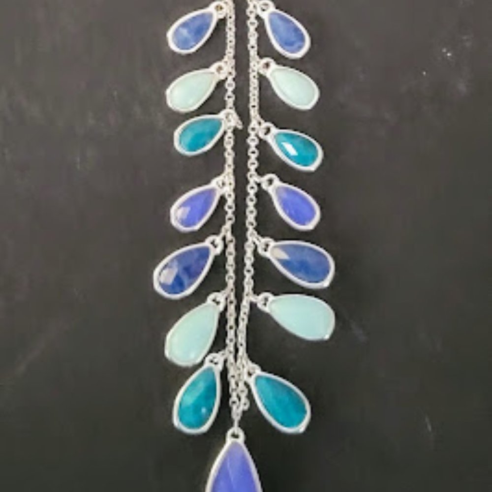 Nine West 18" Necklace with Shades of Blue Stones, Silver Color Metal